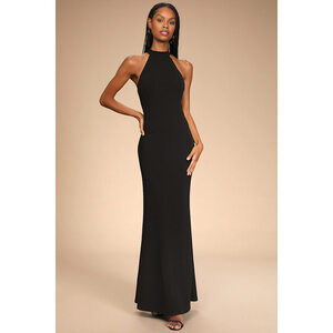 Lulus Like A Dream Black Halter Mermaid Maxi Dress - Size S